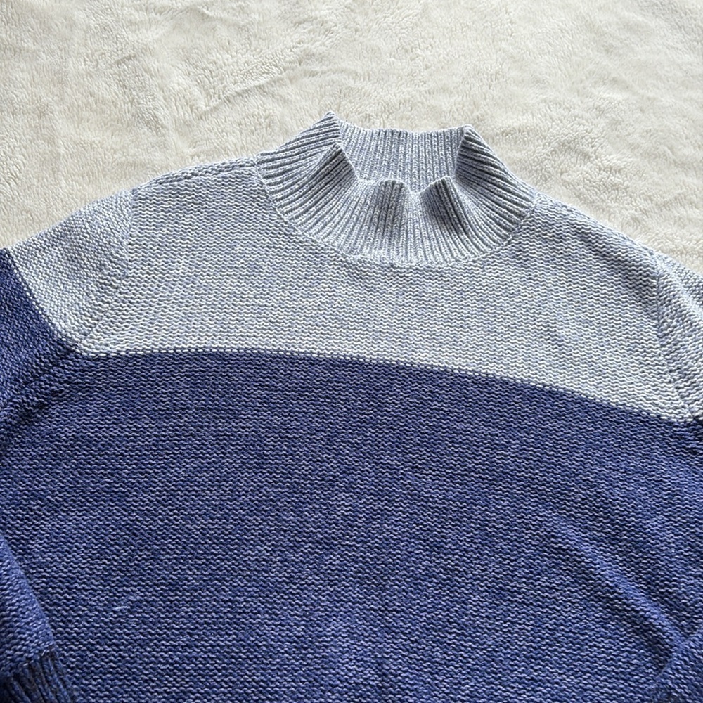 Penningtons 1X Plus Size 100% Cotton Colorblock Knit Sweater Blue Womens - Picture 4 of 9